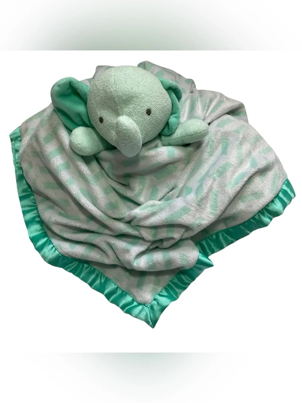 Cloud Island Elephant Lovey Security Blanket Large Mint Green White 2017.